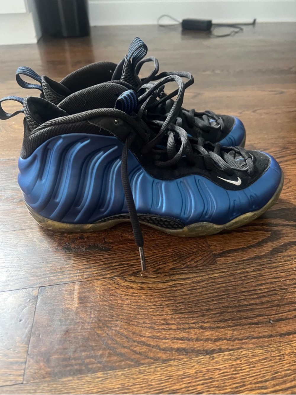 Nike Men’s Royal Blue and Black Foamposite Mid Sneakers